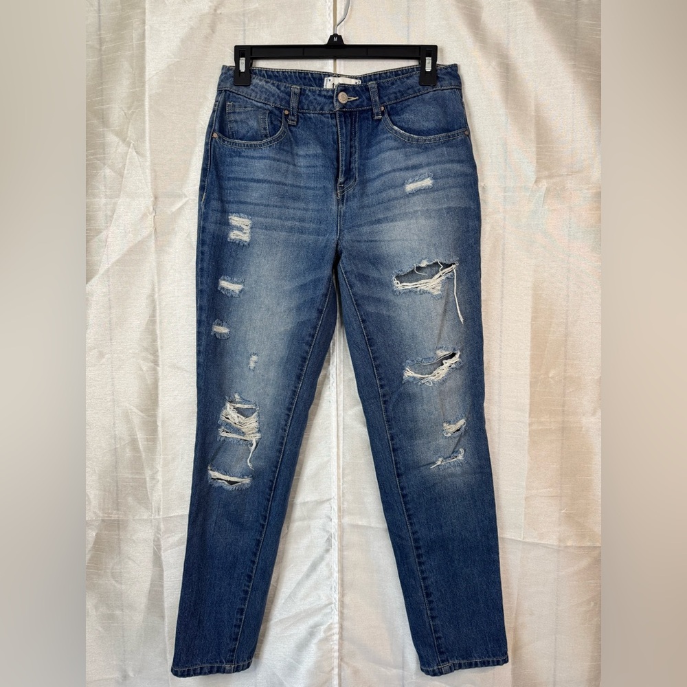 Blue Boyfriend Jeans with Distressed Details